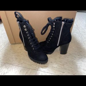 Black platform bootie heels